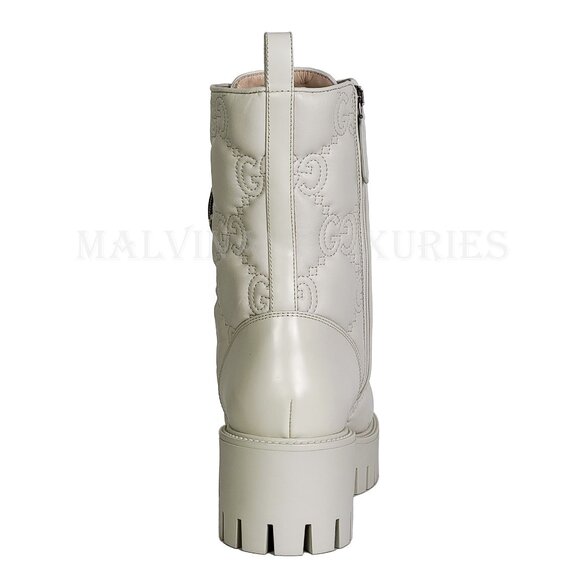 GUCCI BOOTS ANKLE WHITE GG LOGO LEATHER QUILTED LACE-UP  sz 41 11 US - Picture 11 of 15